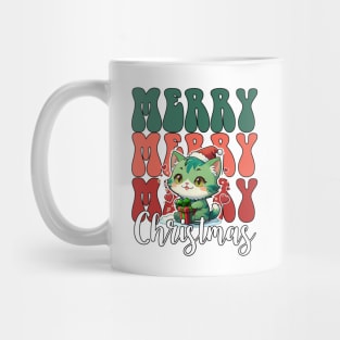 Retro Merry merry merry Christmas, green Christmas cat Mug